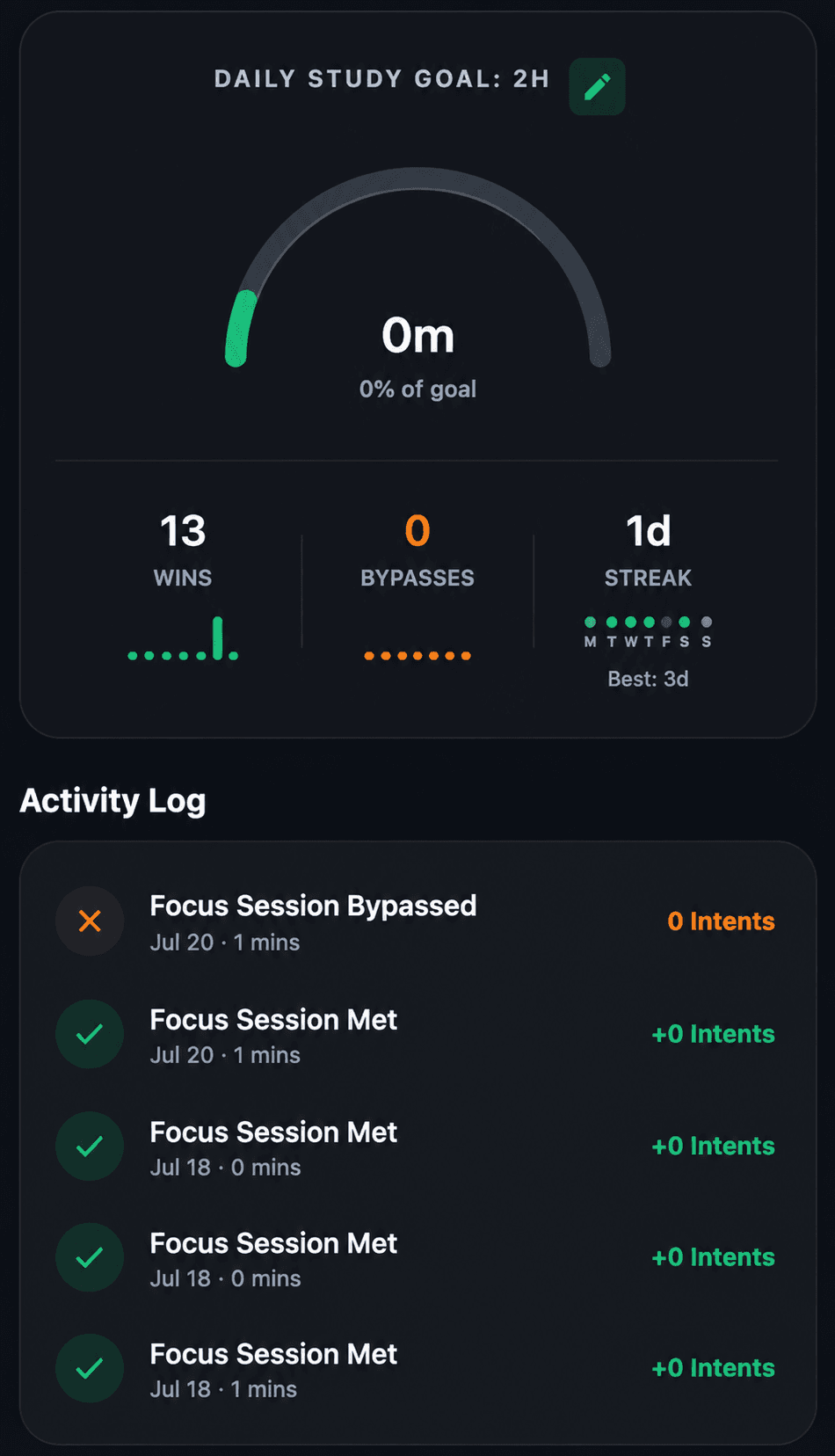 Intent Reclaim Screen Mockup